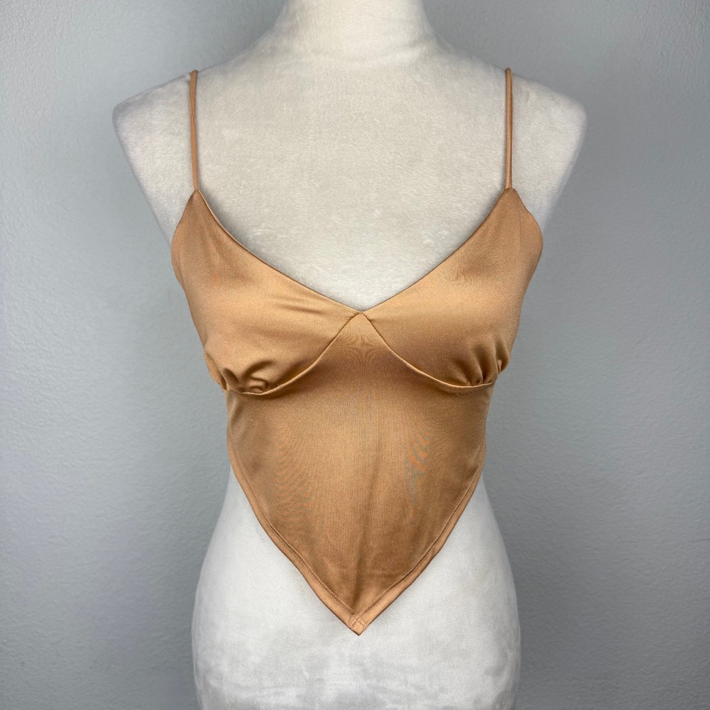 Love Tree Womens Bronze Shimmer Handkerchief Hem Sleek Crop Cami Top Size Small